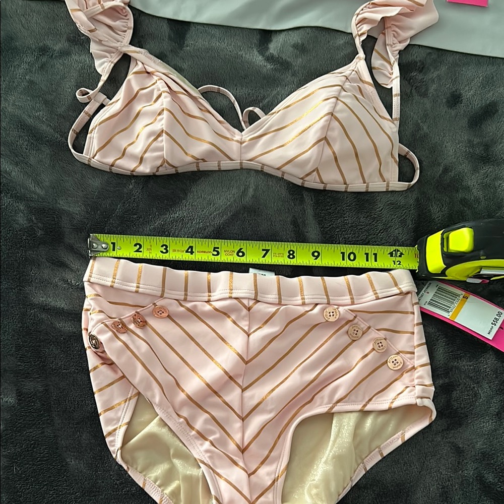 Betsey Johnson Pink and Gold Striped Bikini